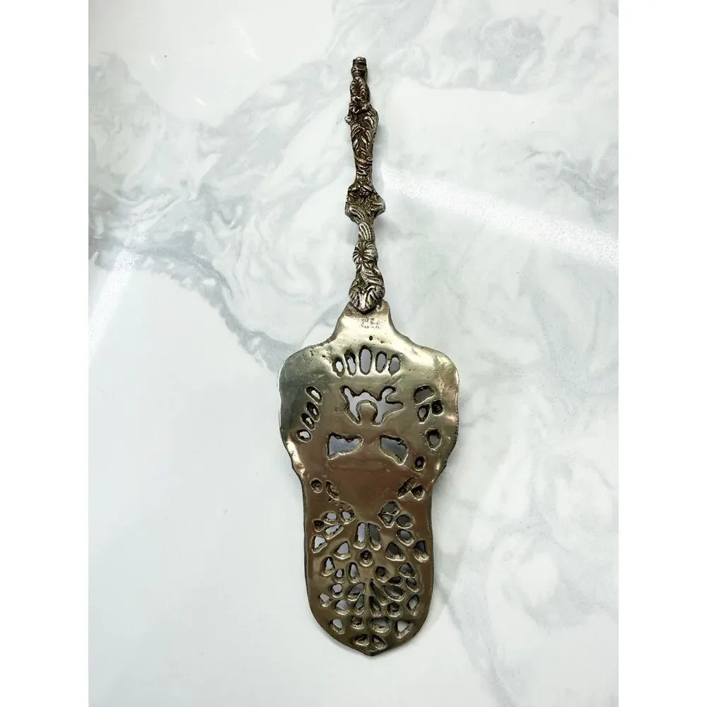 Vtg Italian Baroque Silver Plated Brass Cake Dessert Server Pierced Cherub Angel